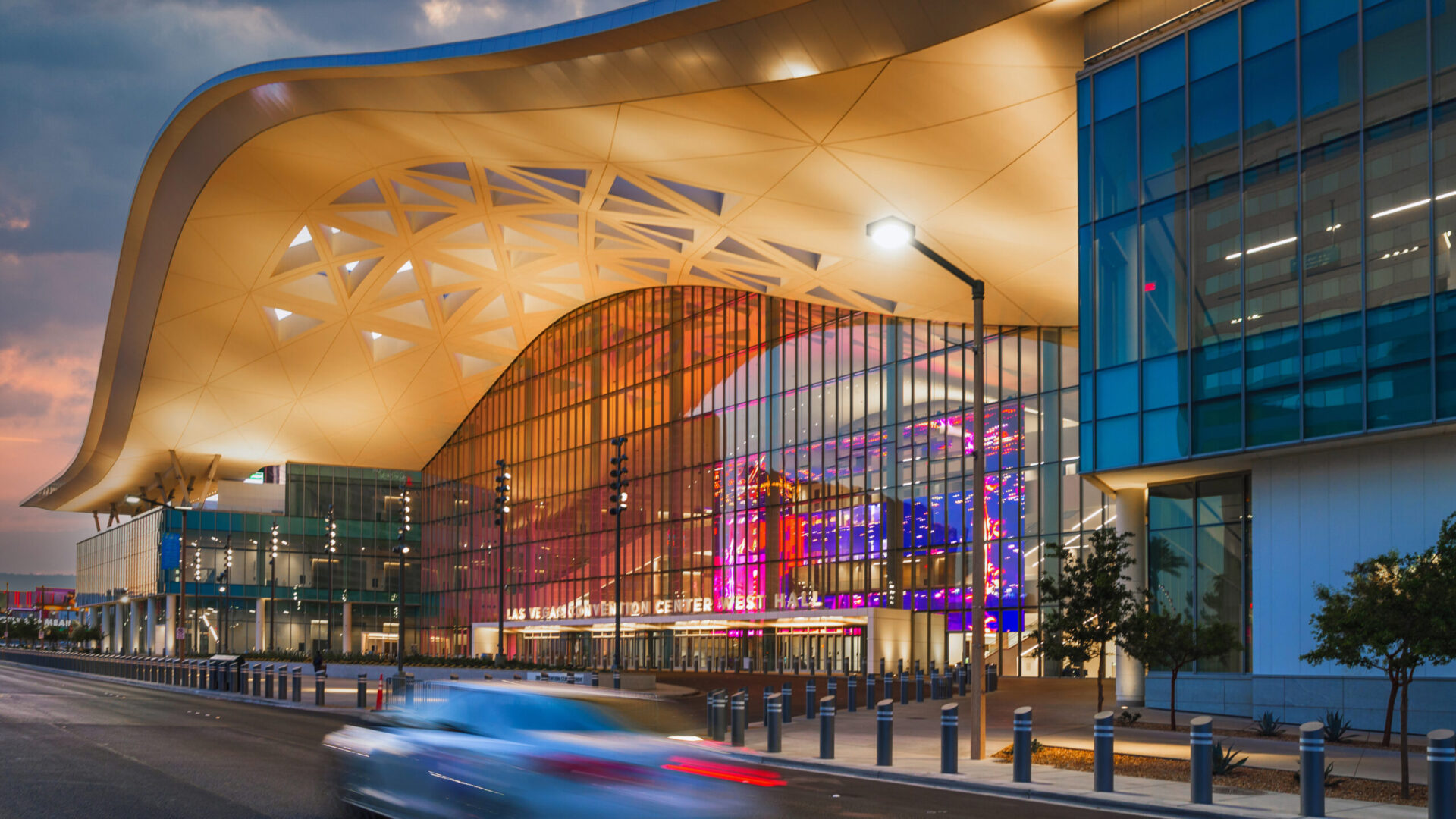 Las Vegas convention building at twilight hour